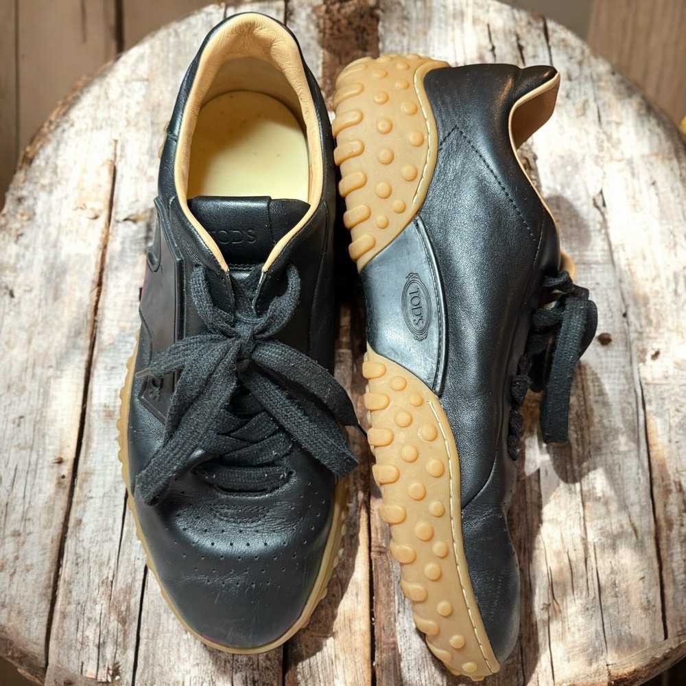 TODS WOMENS BLACK LEATHER SNEAKERS Size EU Sz 36.5 US Size 6.5